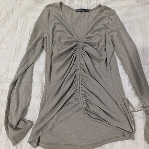 Chic Gathered Long Sleeve Top in Green